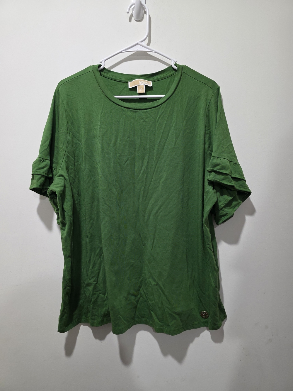 Michael Kors Green Short Sleeve Ruffle-Sleeve Tee